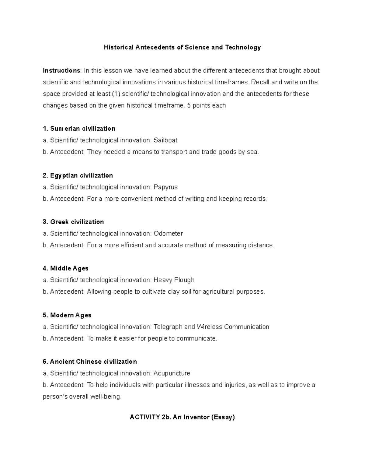 HIST 101: Historical Antecedents of Science & Technology Innovations ...