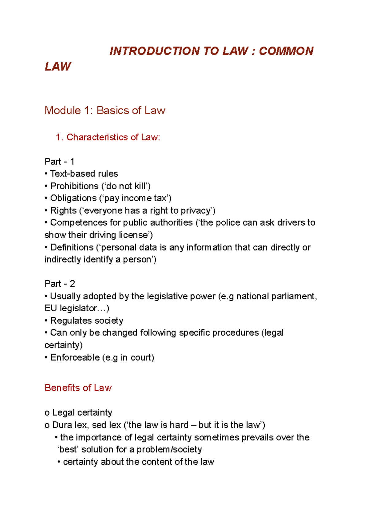 Introduction to Law: Common Law Module 1 Overview and Key Concepts ...