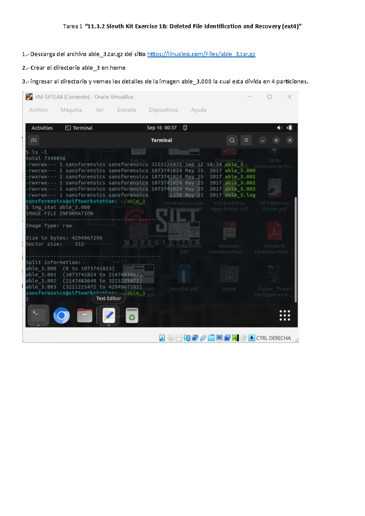 Forense Linux Tarea 1: Ejercicio 1B de Sleuth Kit sobre Recuperación de ...