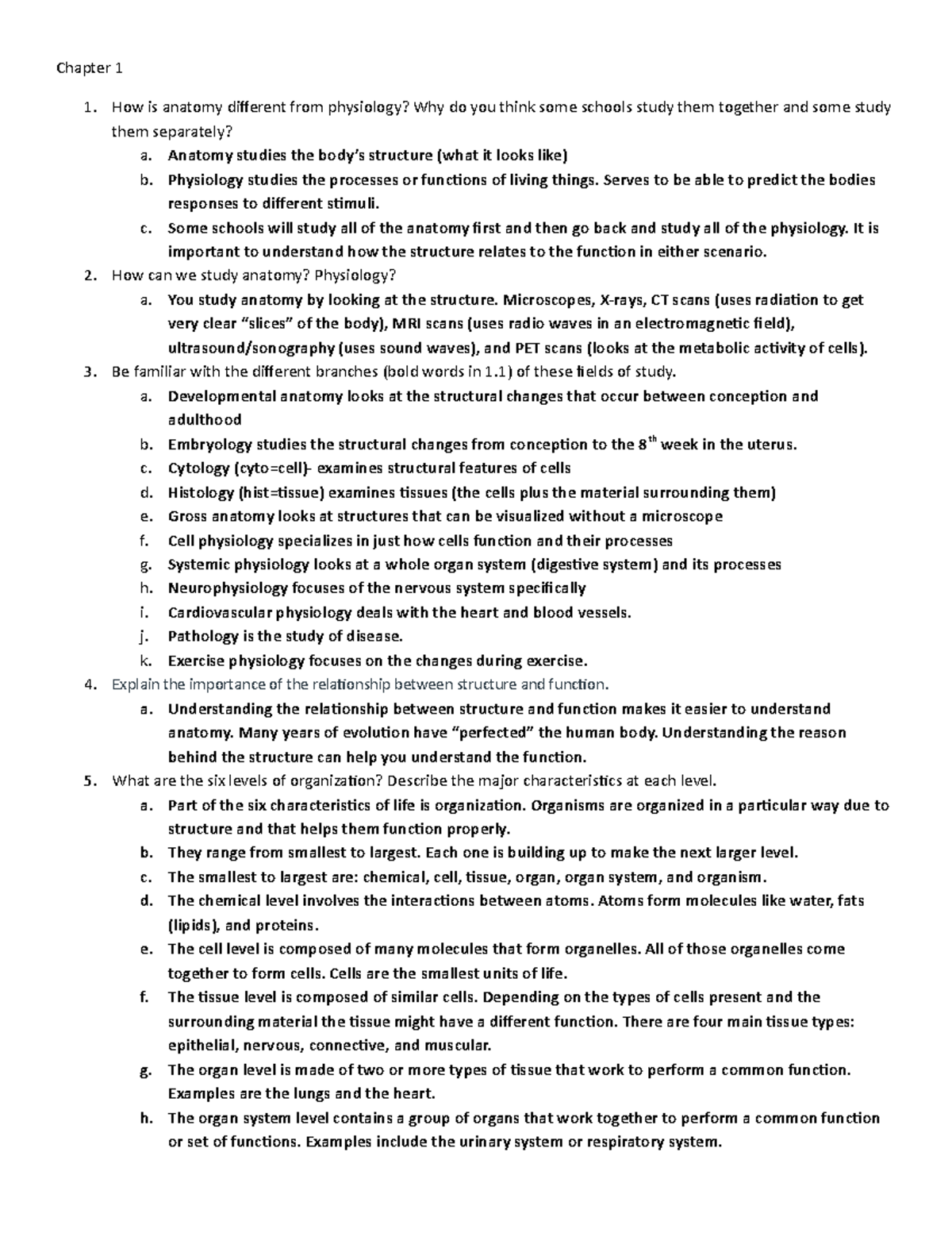 Biol 223 Chapter 1 Anatomy and Physiology Overview Worksheet - Studocu