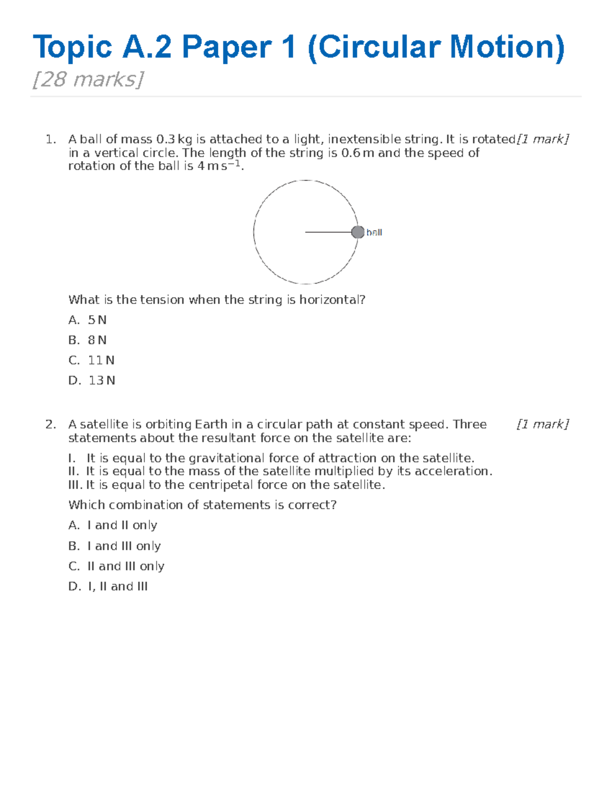 A2.2 Circular Motion Questions and Solutions - Studocu