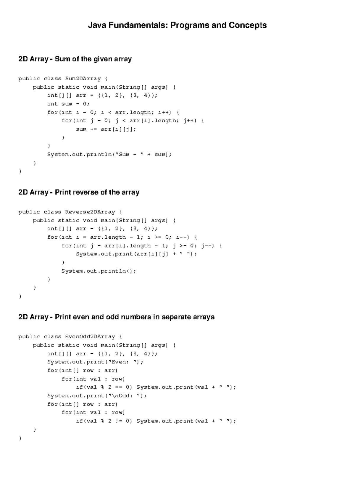 Java Fundamentals: 2D Array Operations and Concepts - Studocu