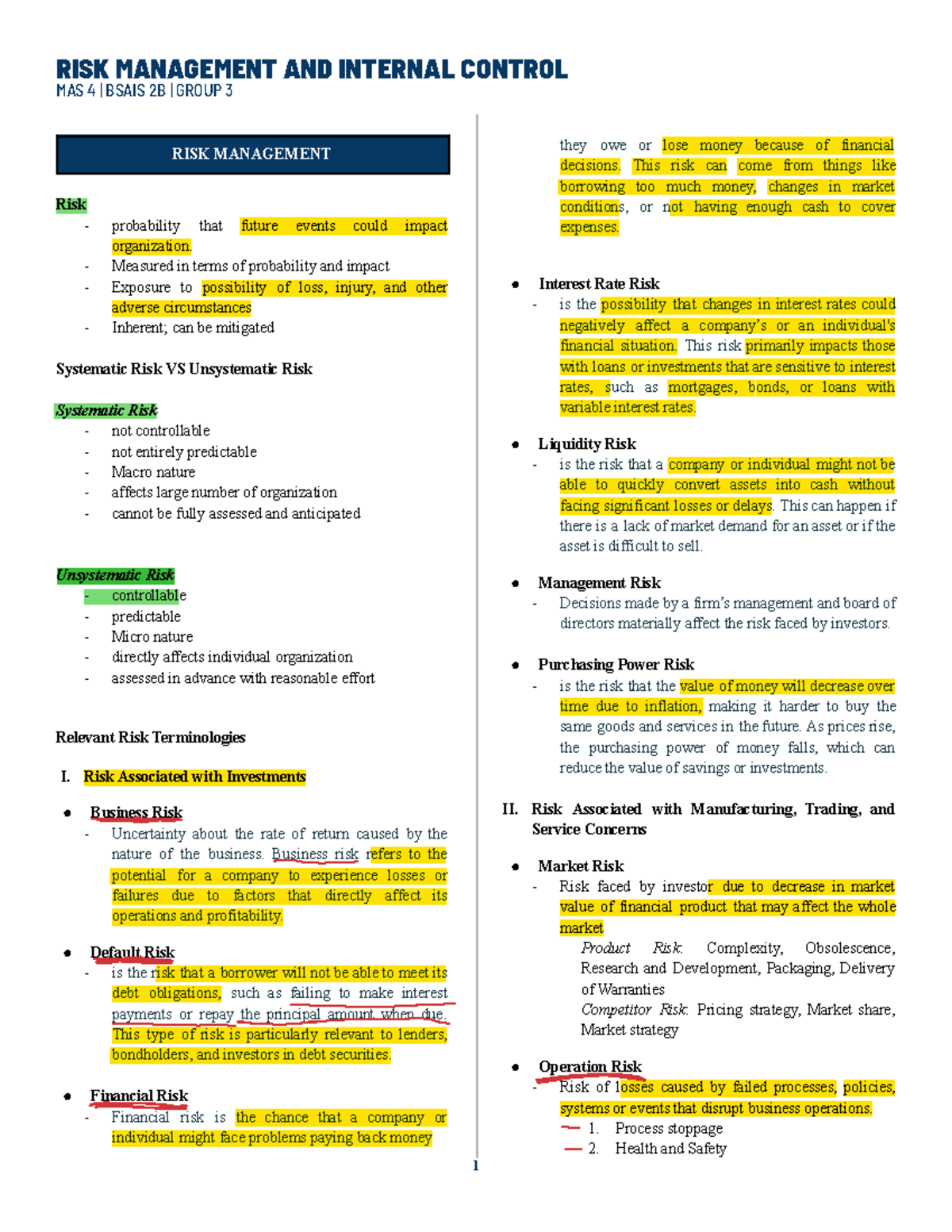 MAS 4 | BSAIS 2B | GROUP 3 Risk Management & Internal Control Overview ...