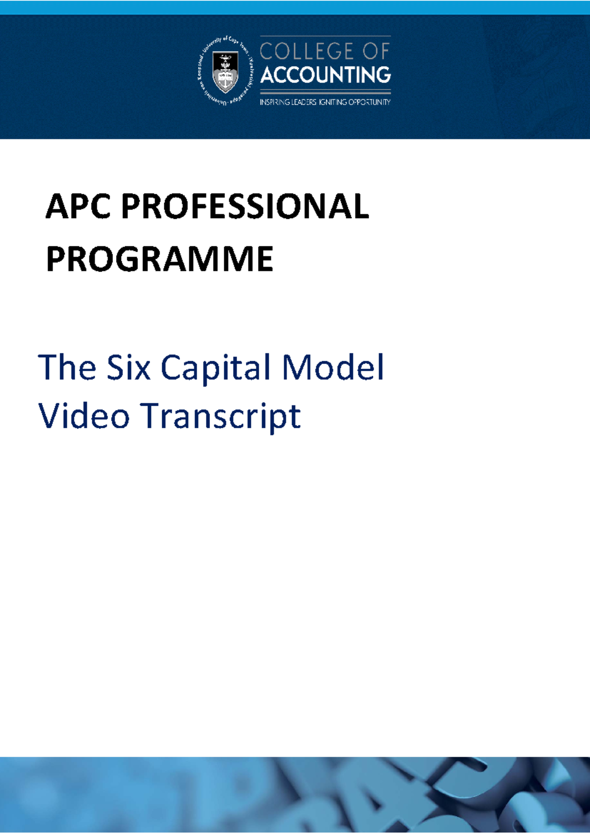 APC Professional: The Six Capital Model Video Transcript Overview - Studocu