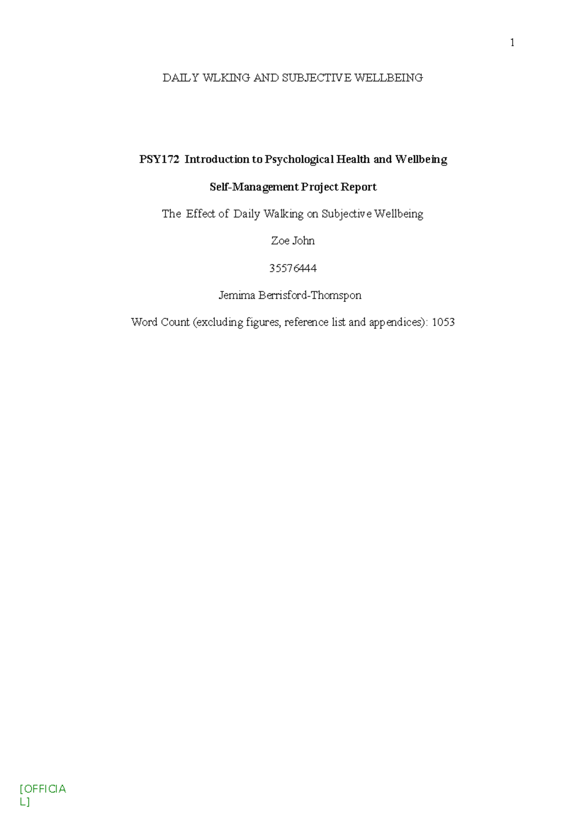 PSY172 Final Project Report: Daily Walking & Subjective Wellbeing - Studocu