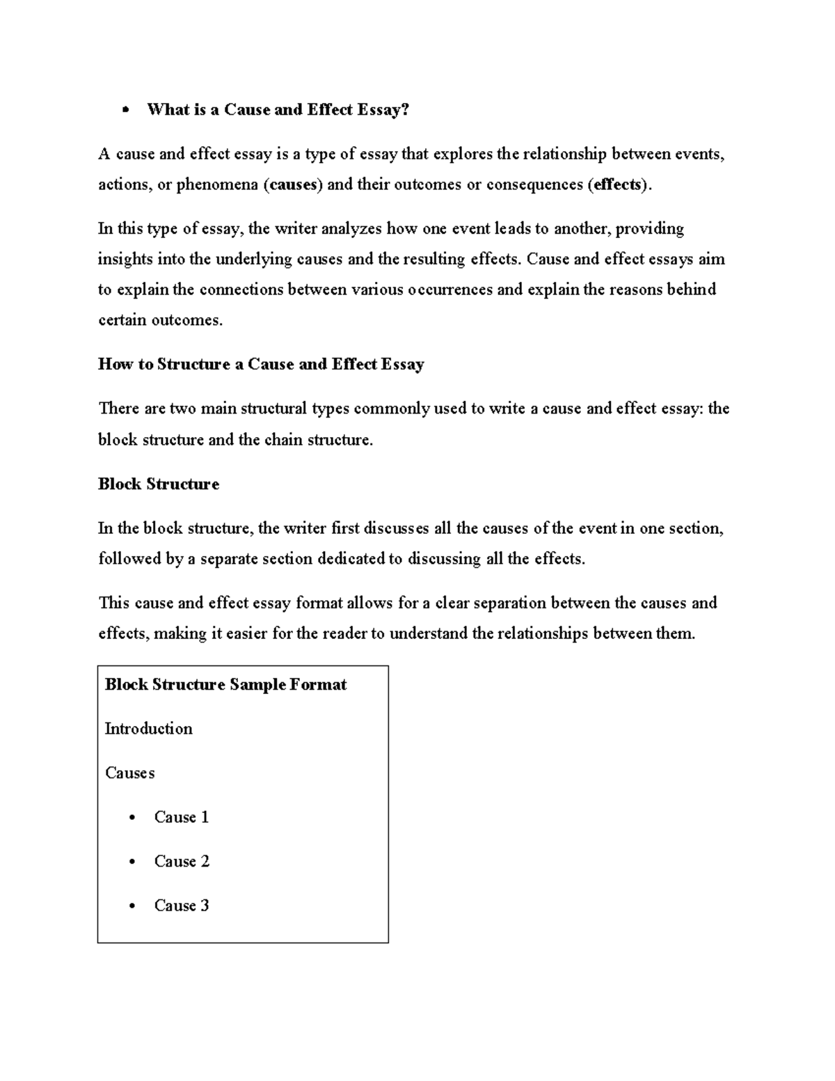 Cause and Effect Essays: Understanding Structure and Analysis - Studocu