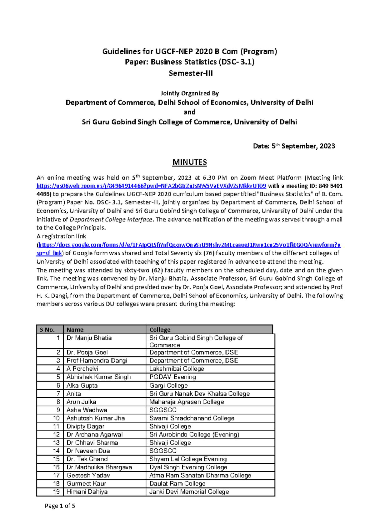 B Com (Program) Paper 3.1: Meeting Minutes & Guidelines for Business ...