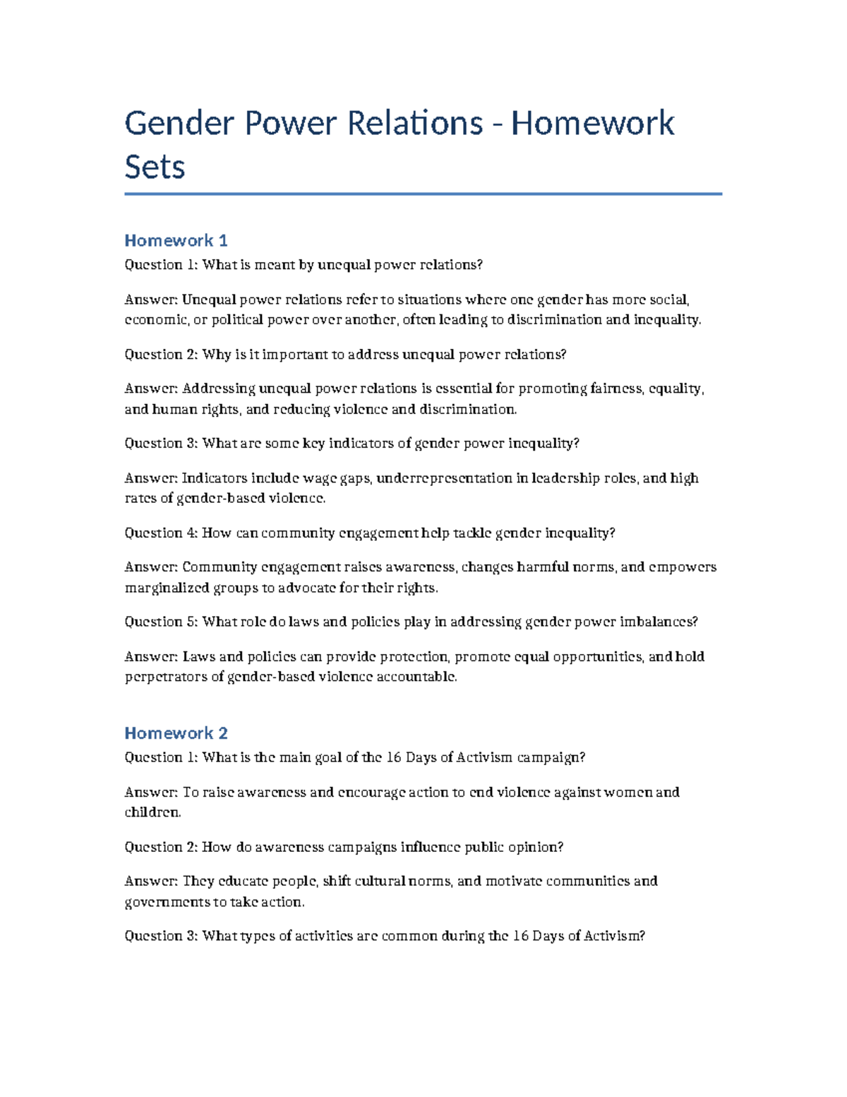 Gender Power Relations 4 Homeworks - Gender Power Relations - Homework ...
