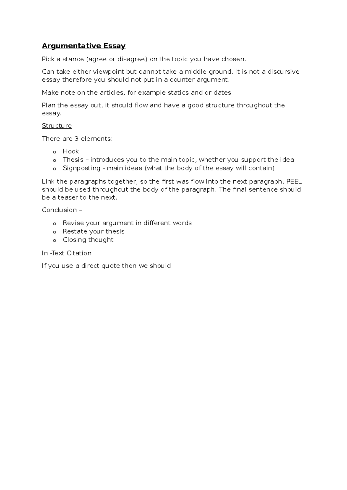 Argumentative Essay Notes: Structuring Your Stance Effectively - Studocu