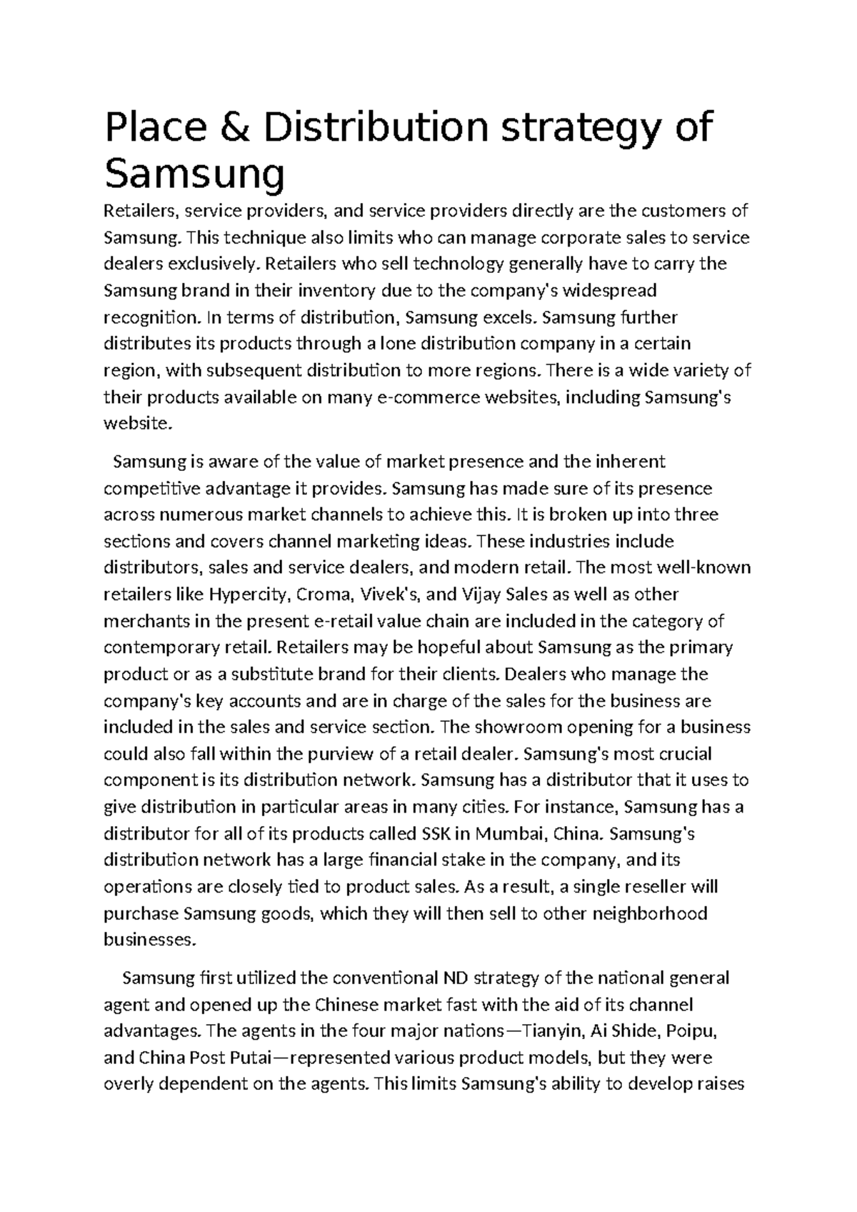 Samsung's Place & Distribution Strategy Analysis - Studocu