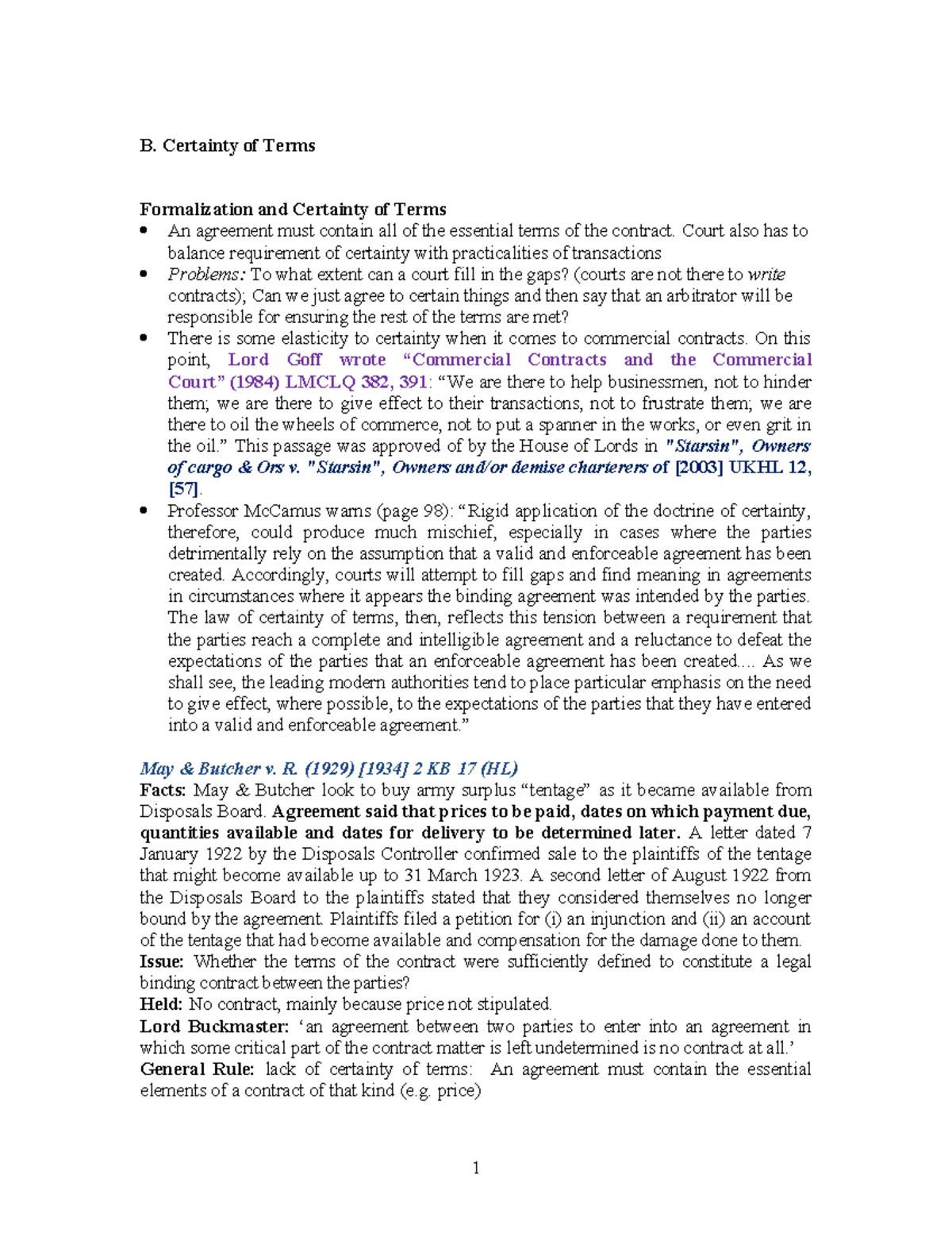 B. Certainty of Terms and Intention in Contract Law: Key Cases and ...