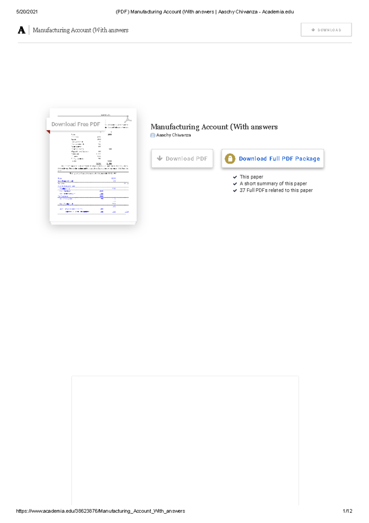 Final Exam: Advanced Level Manufacturing Account with Answers - Studocu