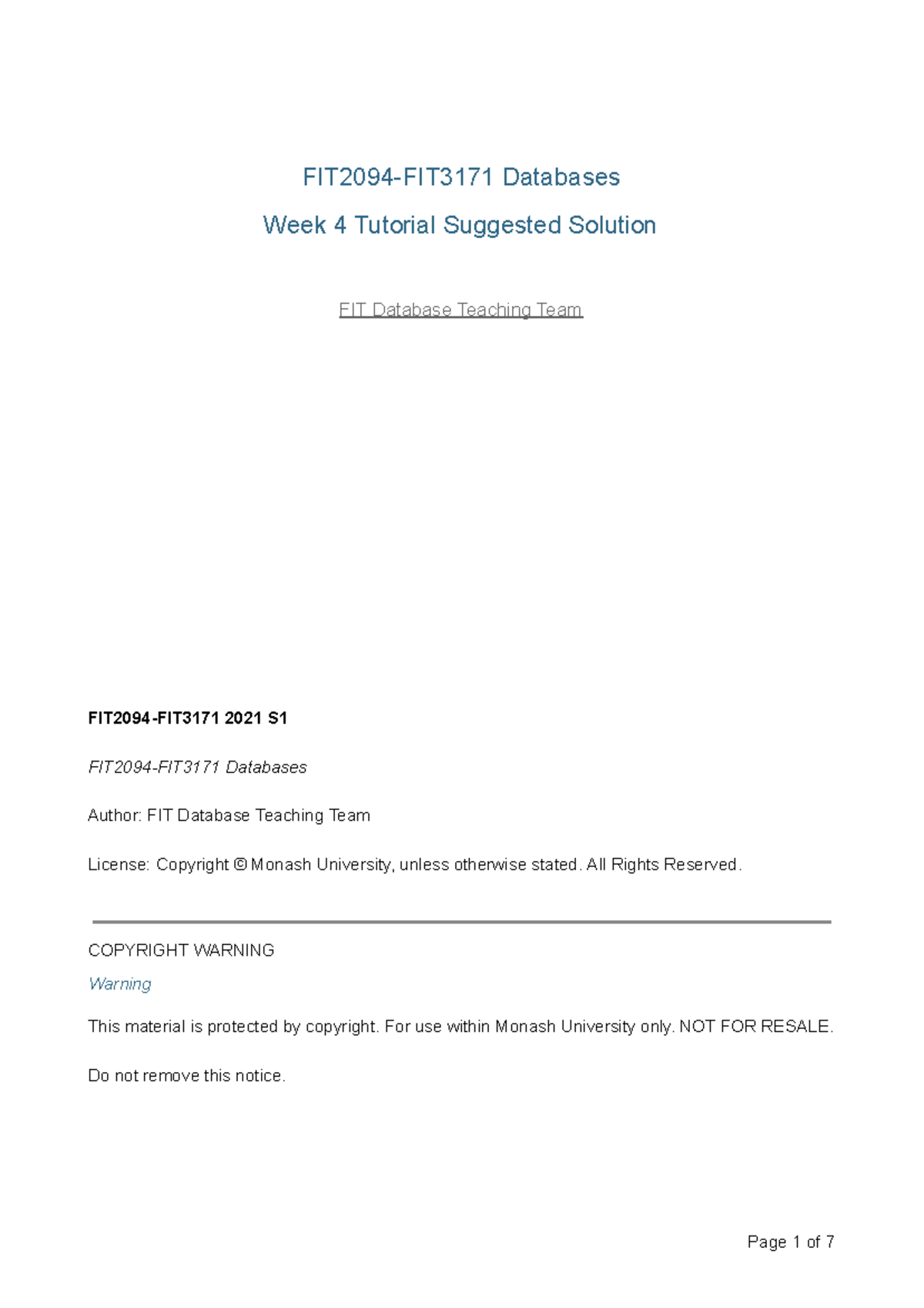 FIT2094-FIT3171 Week 4 Tutorial Sample Solutions and Discussions - Studocu