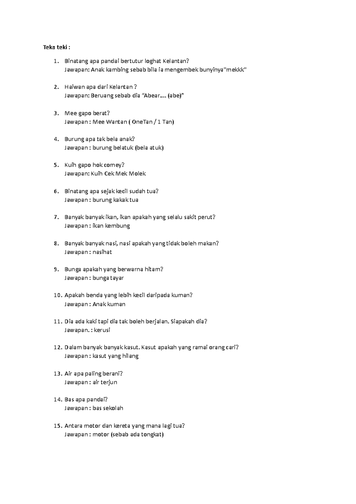 Teka Teki dan Soalan Berkaitan Kelantan - Kuiz Budaya dan Sejarah - Studocu