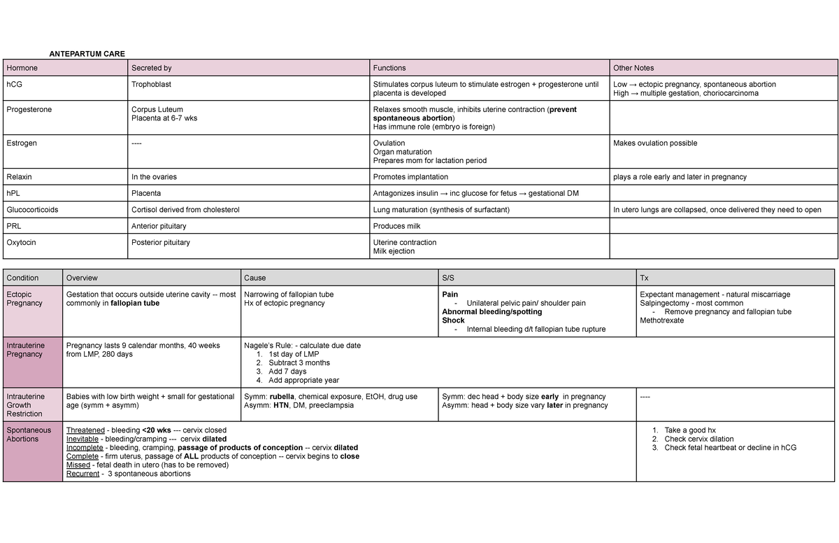 TCP - Exam 1 - Antepartum Care Study Guide - Studocu