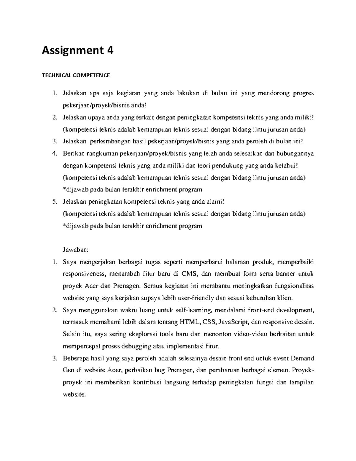 Assignment 4 - TC-IN: Progres dan Peningkatan Kompetensi Teknikal - Studocu
