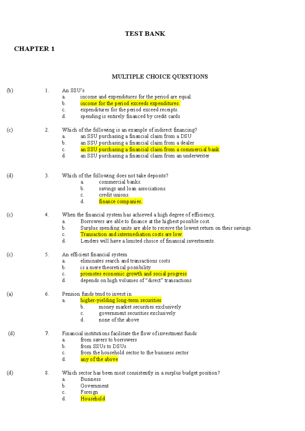 Final Quick Review - TEST BANK CHAPTER 1 MULTIPLE CHOICE QUESTIONS (b ...