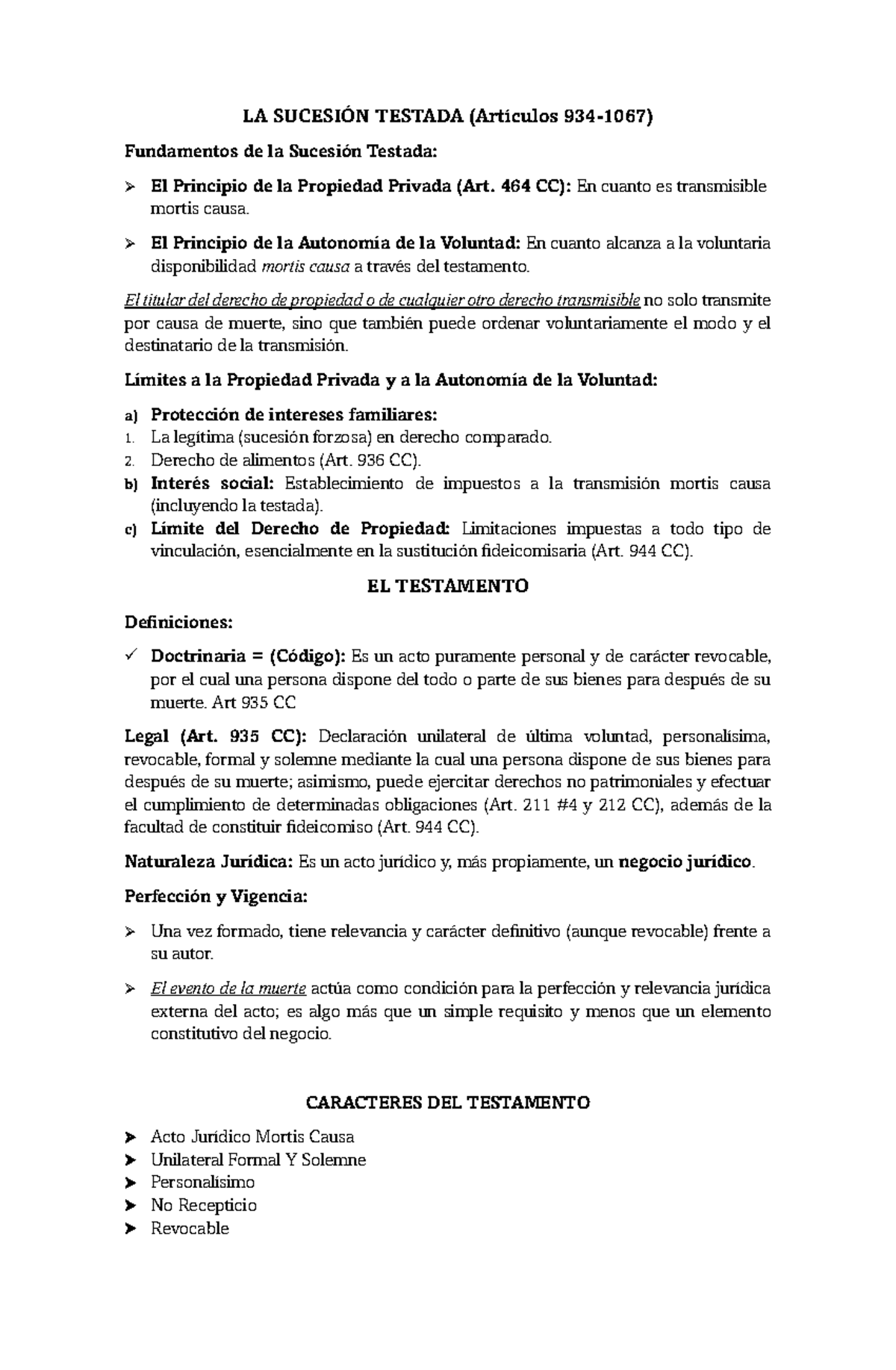 Cuestionario Segundo Parcial Civil III: La Sucesión Testada y el ...