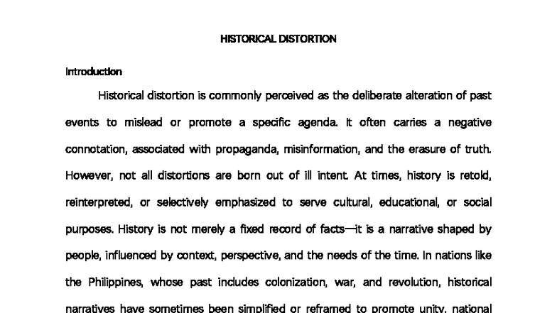 HIST 101: Understanding Historical Distortion and Its Impact - Studocu