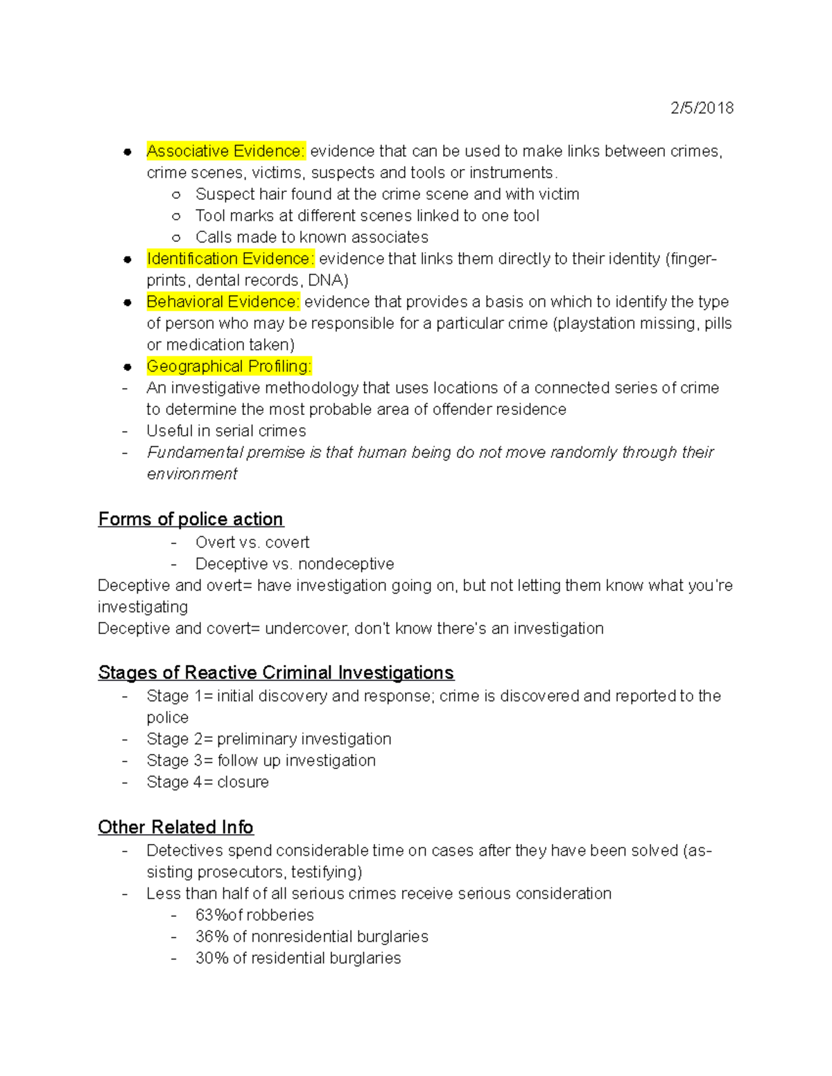 Criminal Investigation Process Notes - CJS 101 Final Exam Prep - Studocu