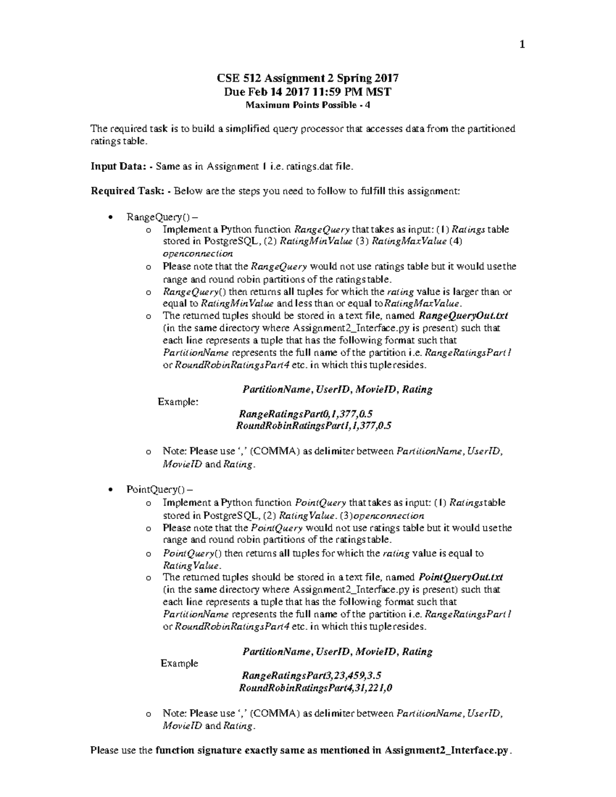 CSE 512 Assignment 2 Spring 2017 - 1 CSE 512 Assignment 2 Spring 2017 ...