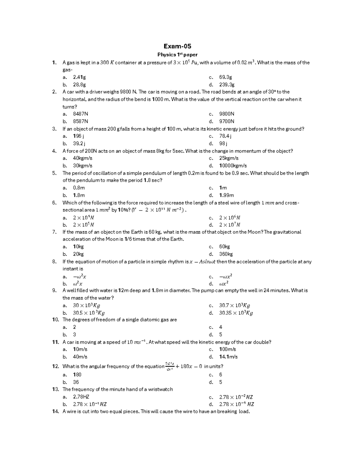 Physics 1st Paper 1: Exam Questions and Solutions - Studocu