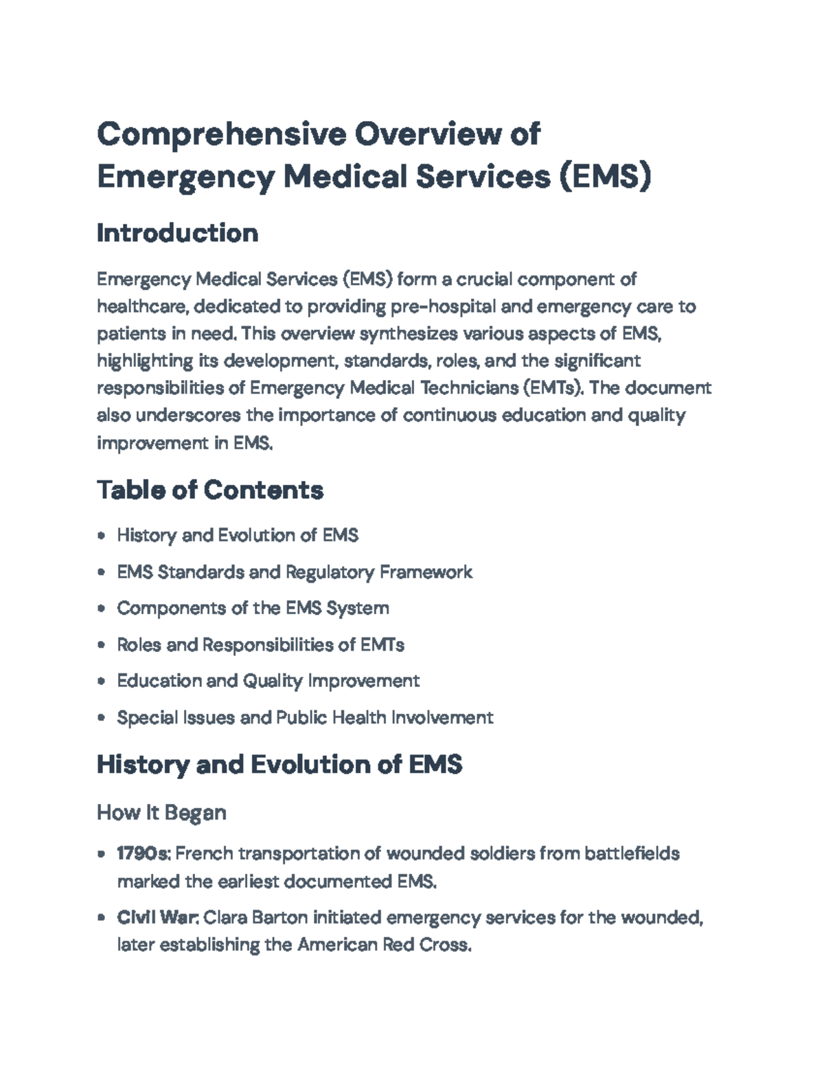 Comprehensive Overview of EMS Standards & EMT Roles: A Study Guide ...