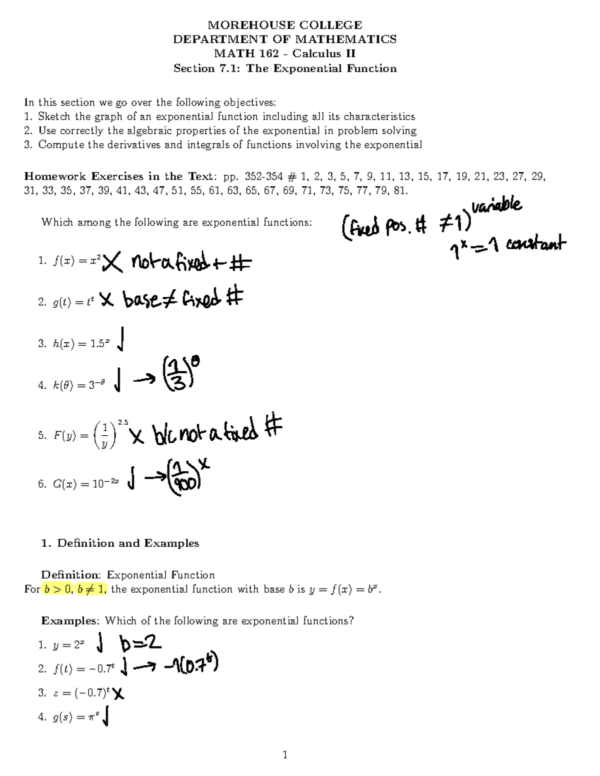 MATH 162 - Calculus II: Applications of Exponential and Logarithmic ...