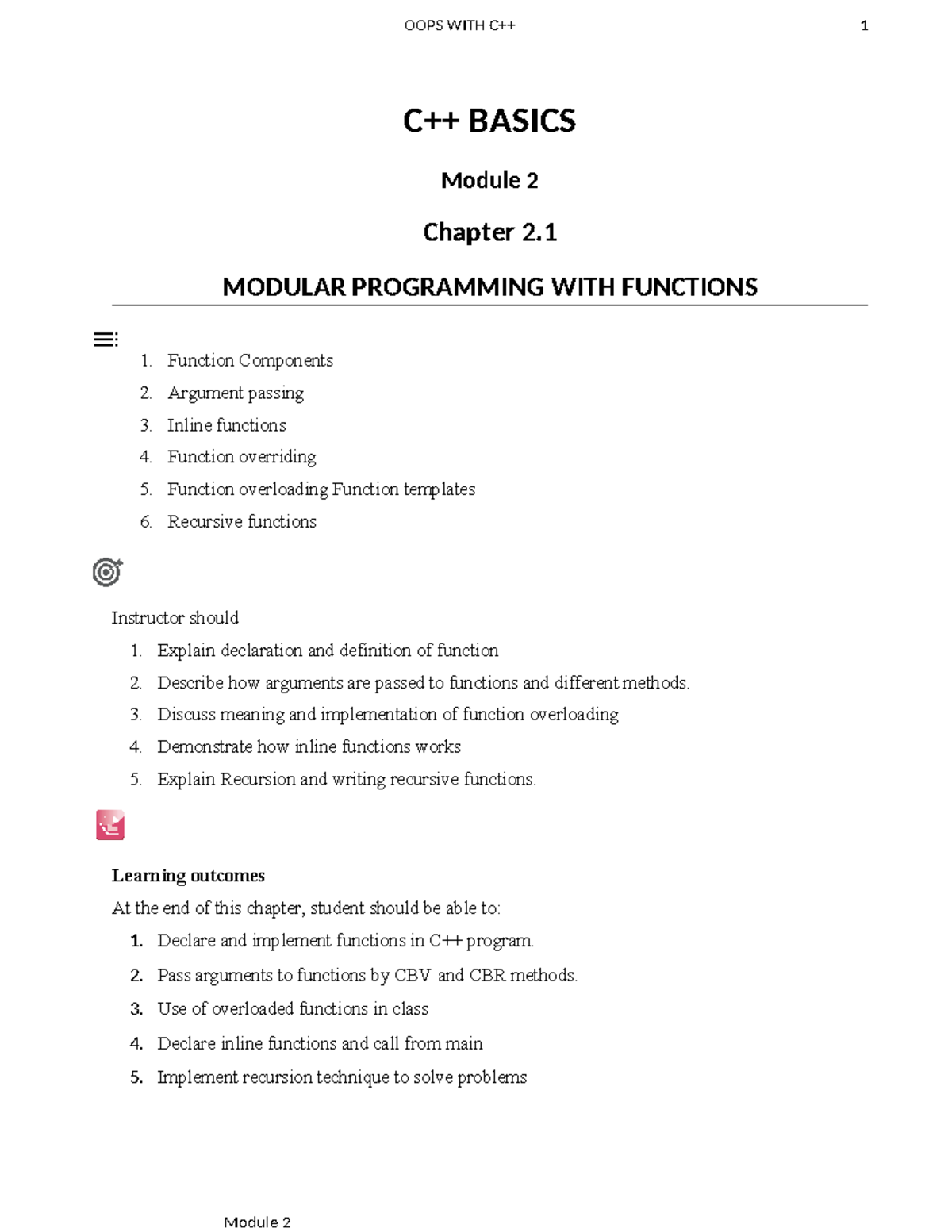 VTU OOPwith C++ 15MCA102 Sample Chapter 3 - C++ BASICS Module 2 Chapter ...