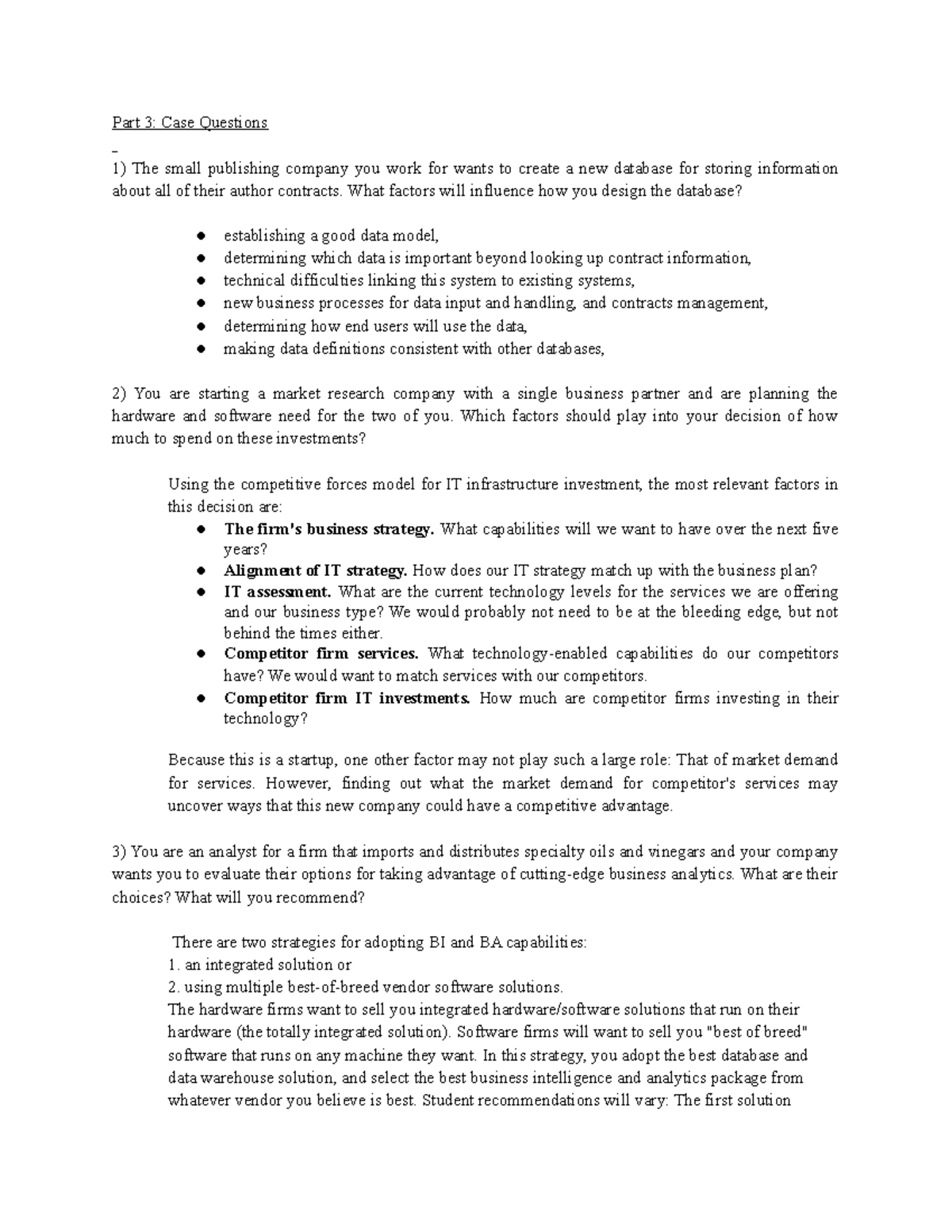 Info Systems 101 Final Exam: Case Questions & Business Strategies - Studocu