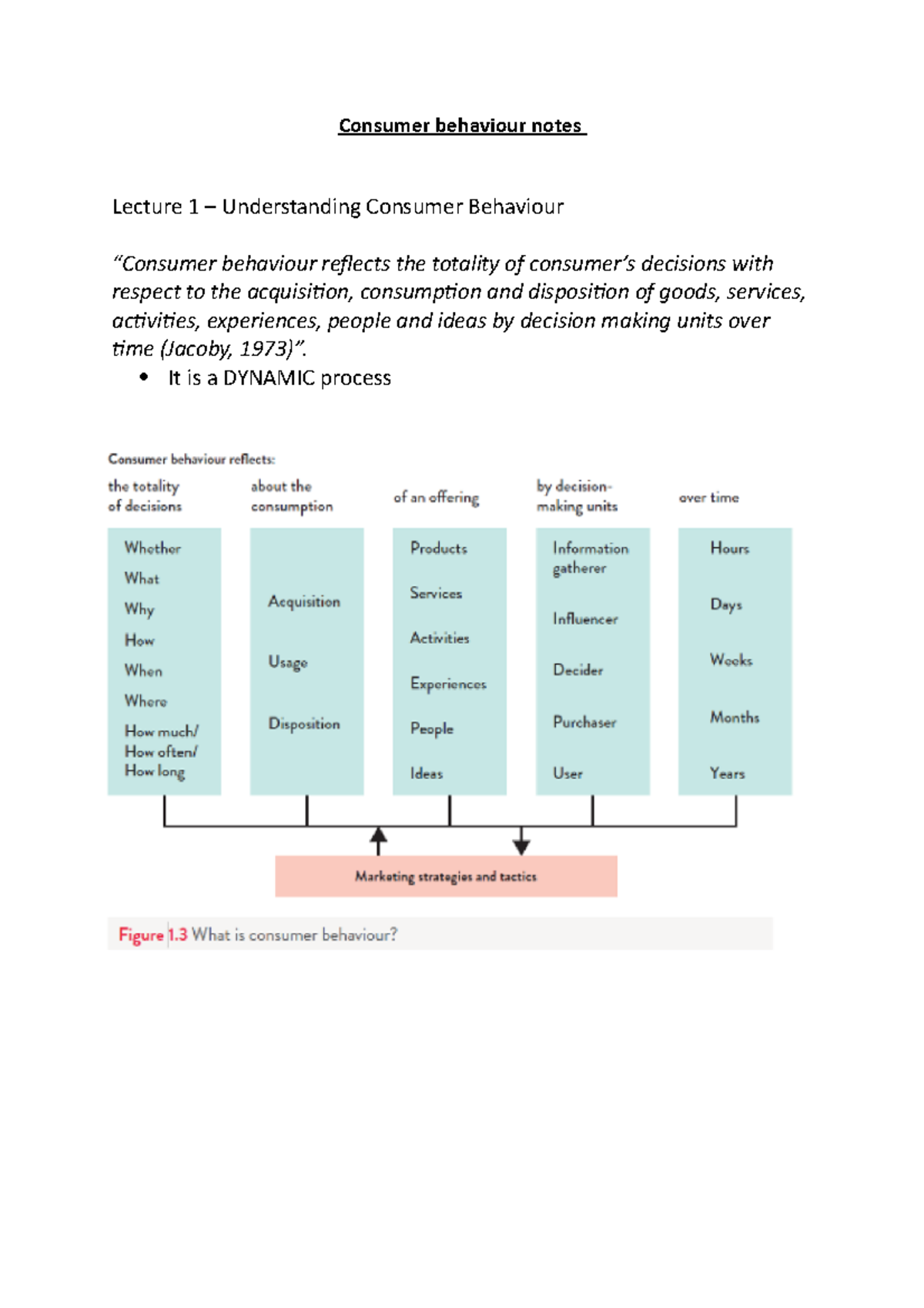 Consumer Behaviour Notes 1-6 - Consumer behaviour notes Lecture 1 ...