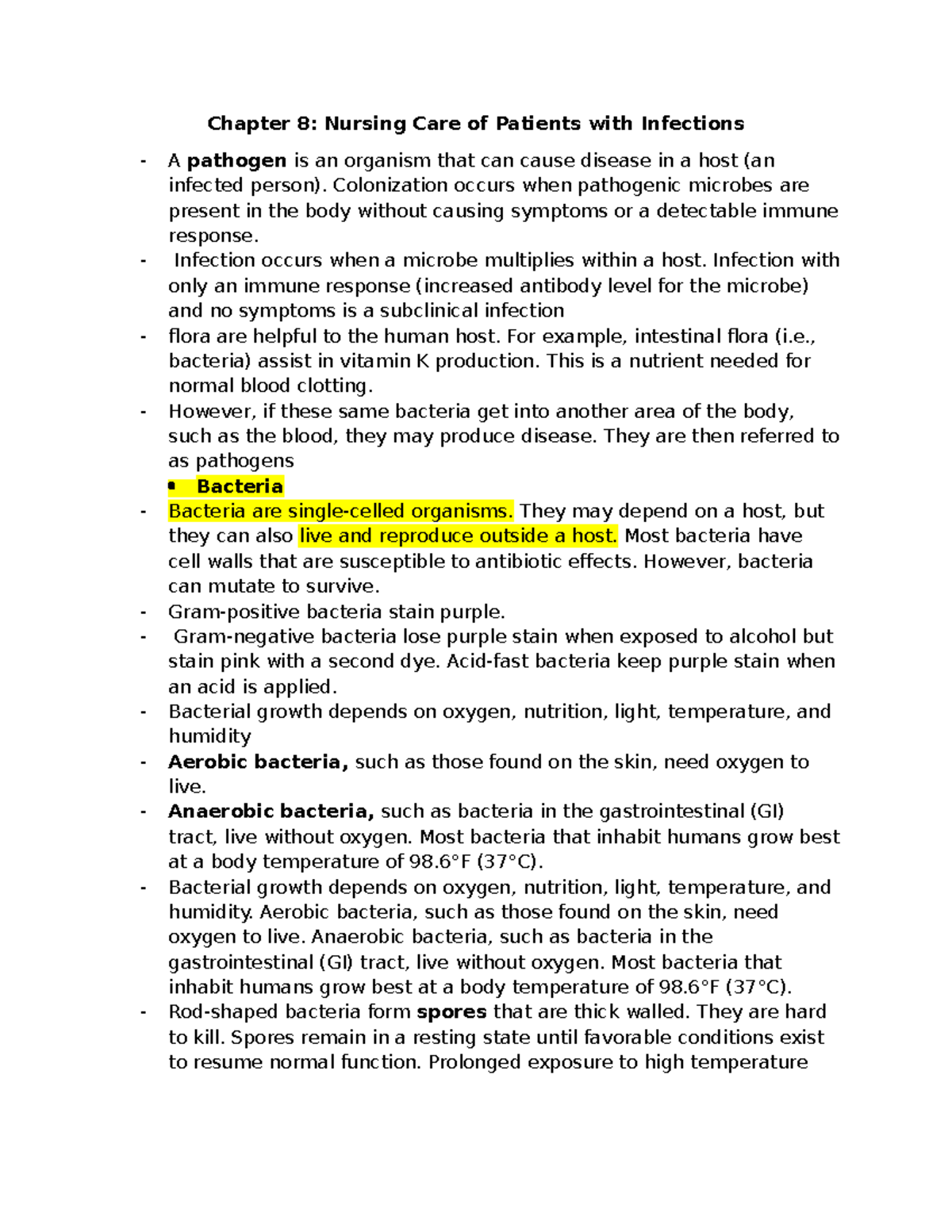 Chapter 8 Study Guide: Nursing Care for Infectious Diseases - Studocu