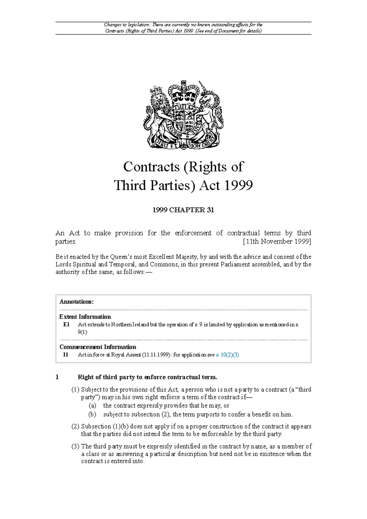 Seminar 2: Overview of the Contracts (Rights of Third Parties) Act 1999 ...