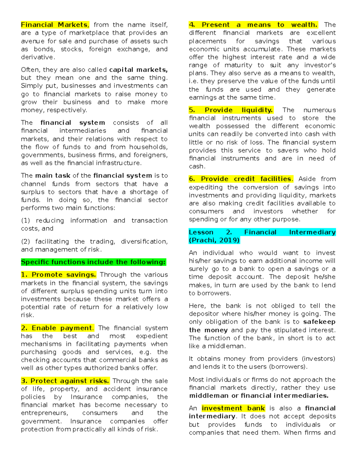 Financial Markets - Lecture Notes (Module 1) - Studocu