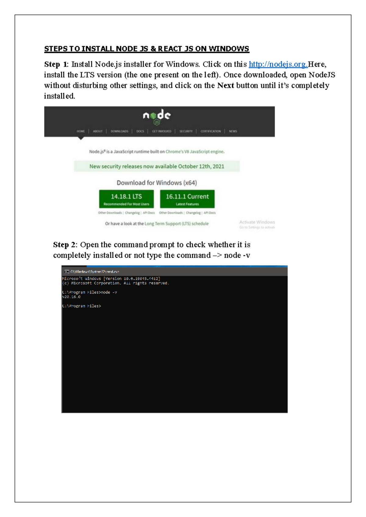 Installing Node.js & React.js on Windows: A Step-by-Step Guide - Studocu