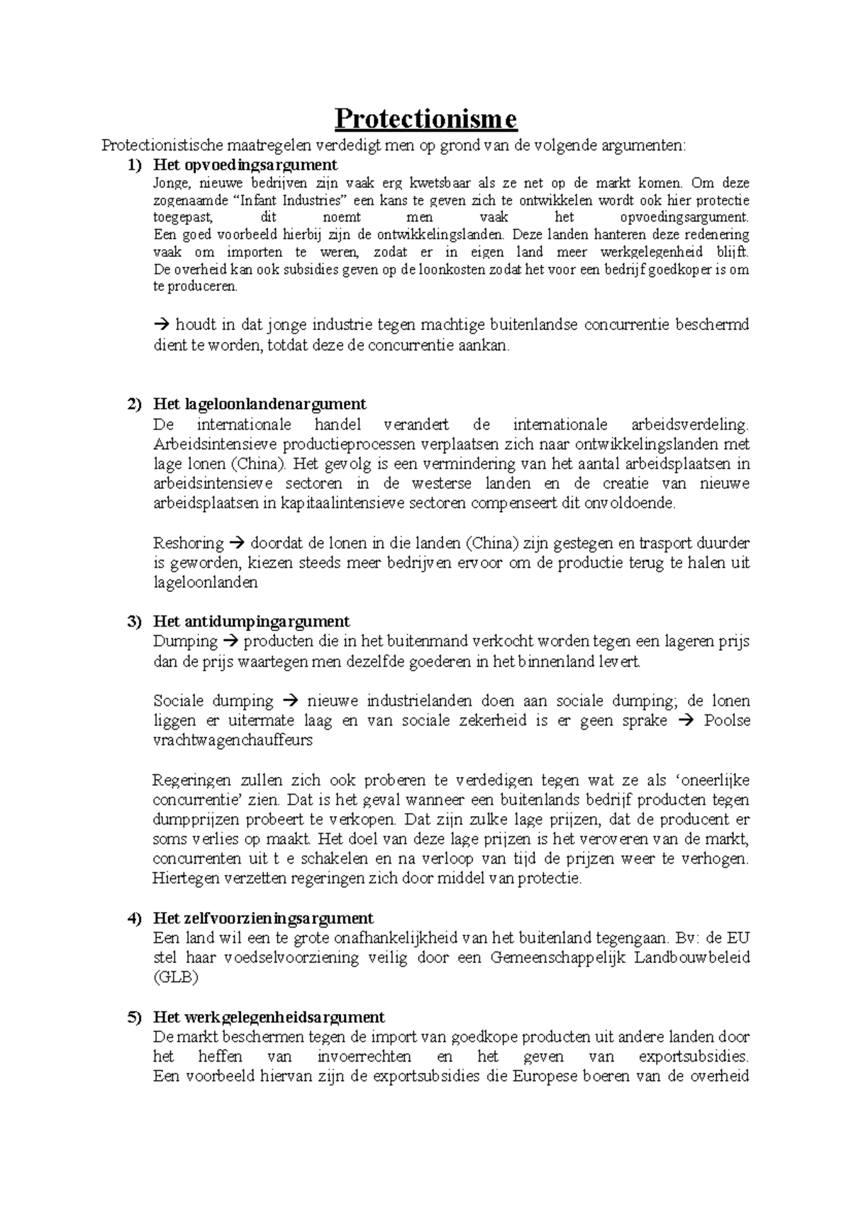 Protectionisme: Argumenten voor Economische Bescherming - Studocu
