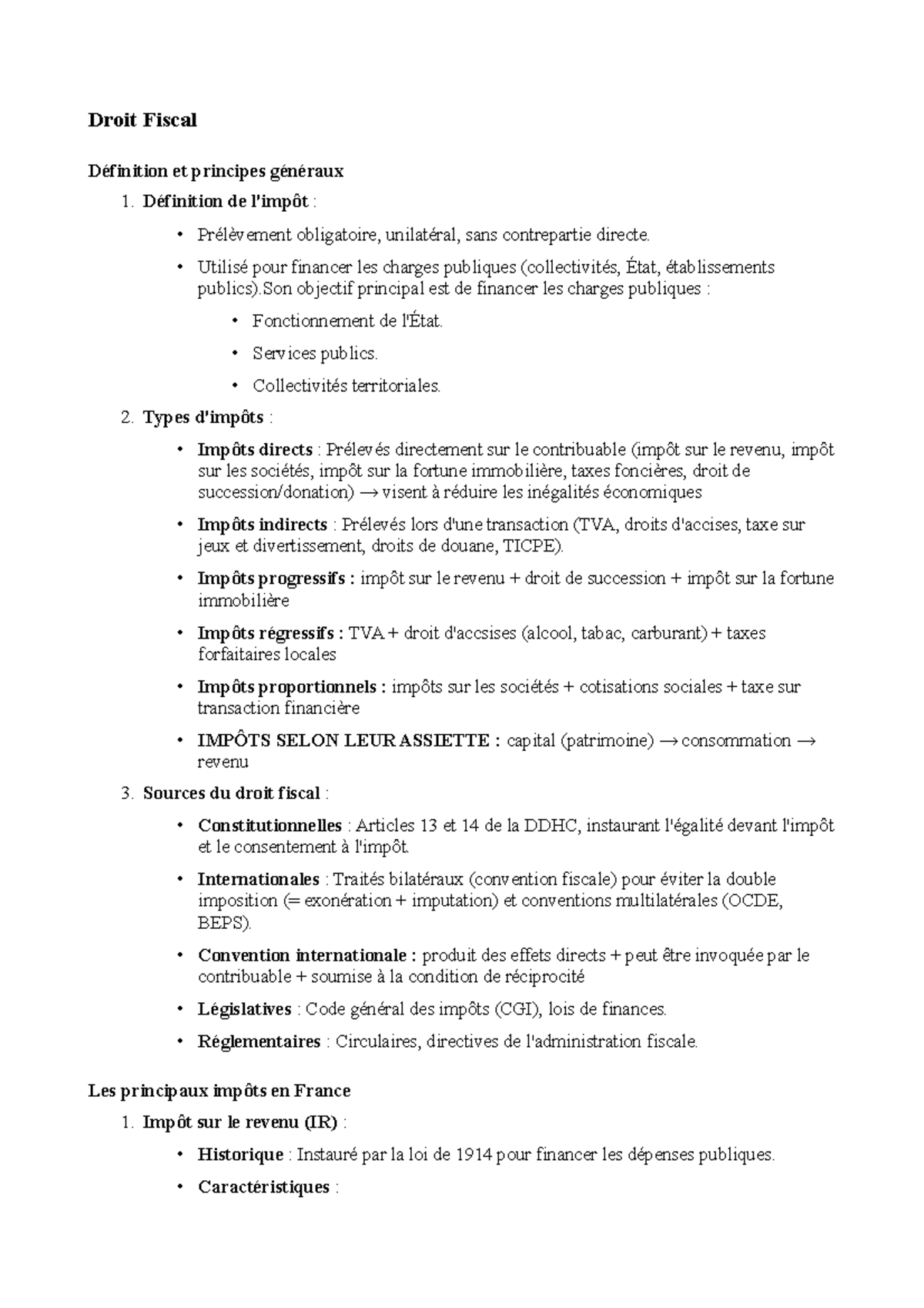 Droit fiscal Cours - Droit Fiscal Définition et principes généraux 1 ...
