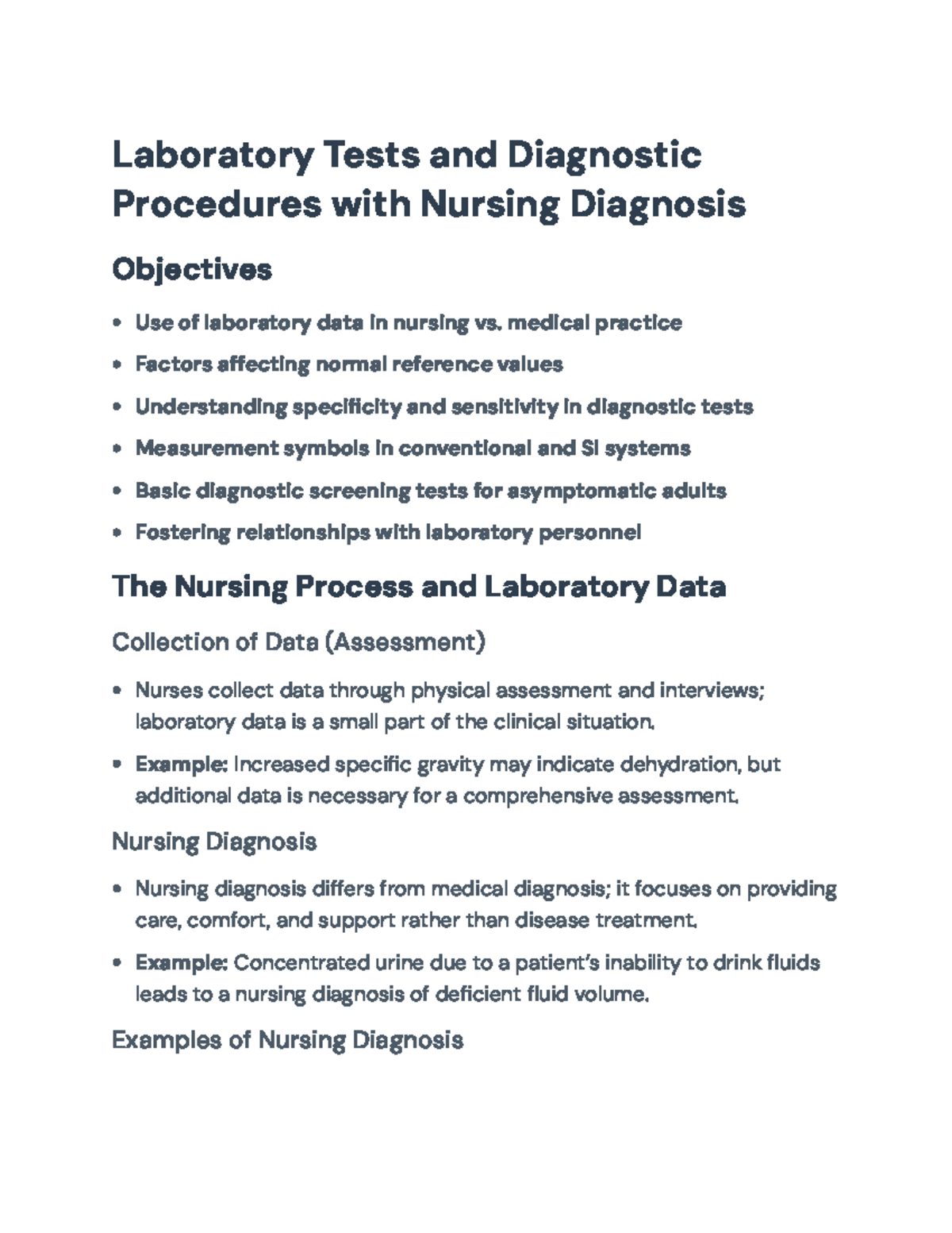 Laboratory Tests and Diagnostic Procedures in Nursing Practice ...