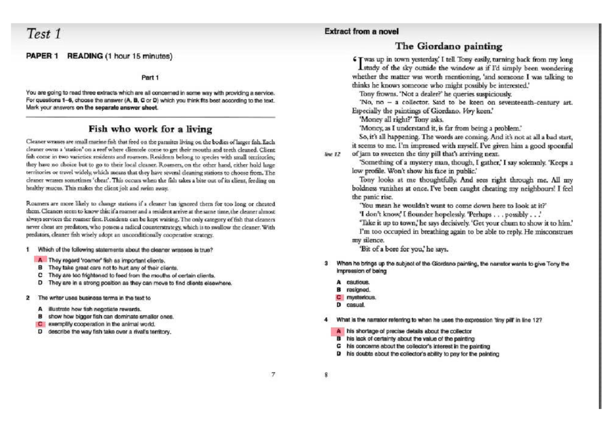 Test 1: Reading & Use of English - PAPER 1 & 3 - Studocu