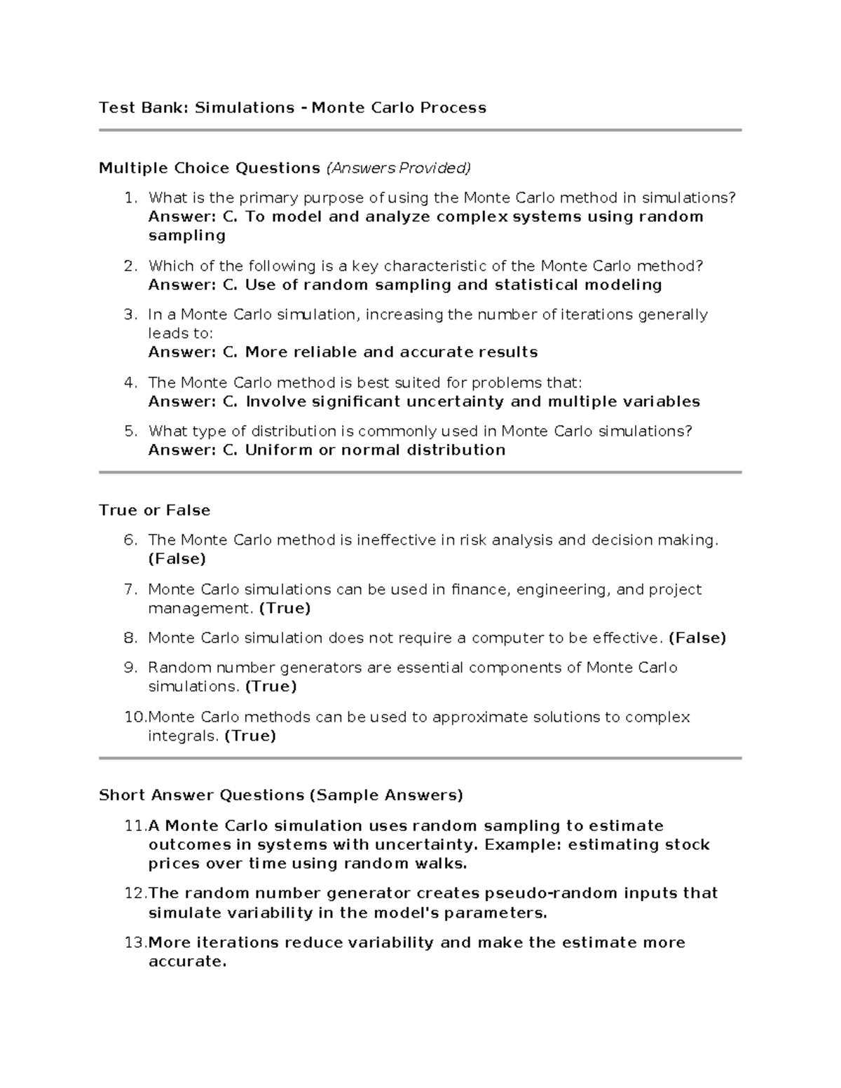 Test Bank: MC Process Simulations - Multiple Choice & Short Answers ...
