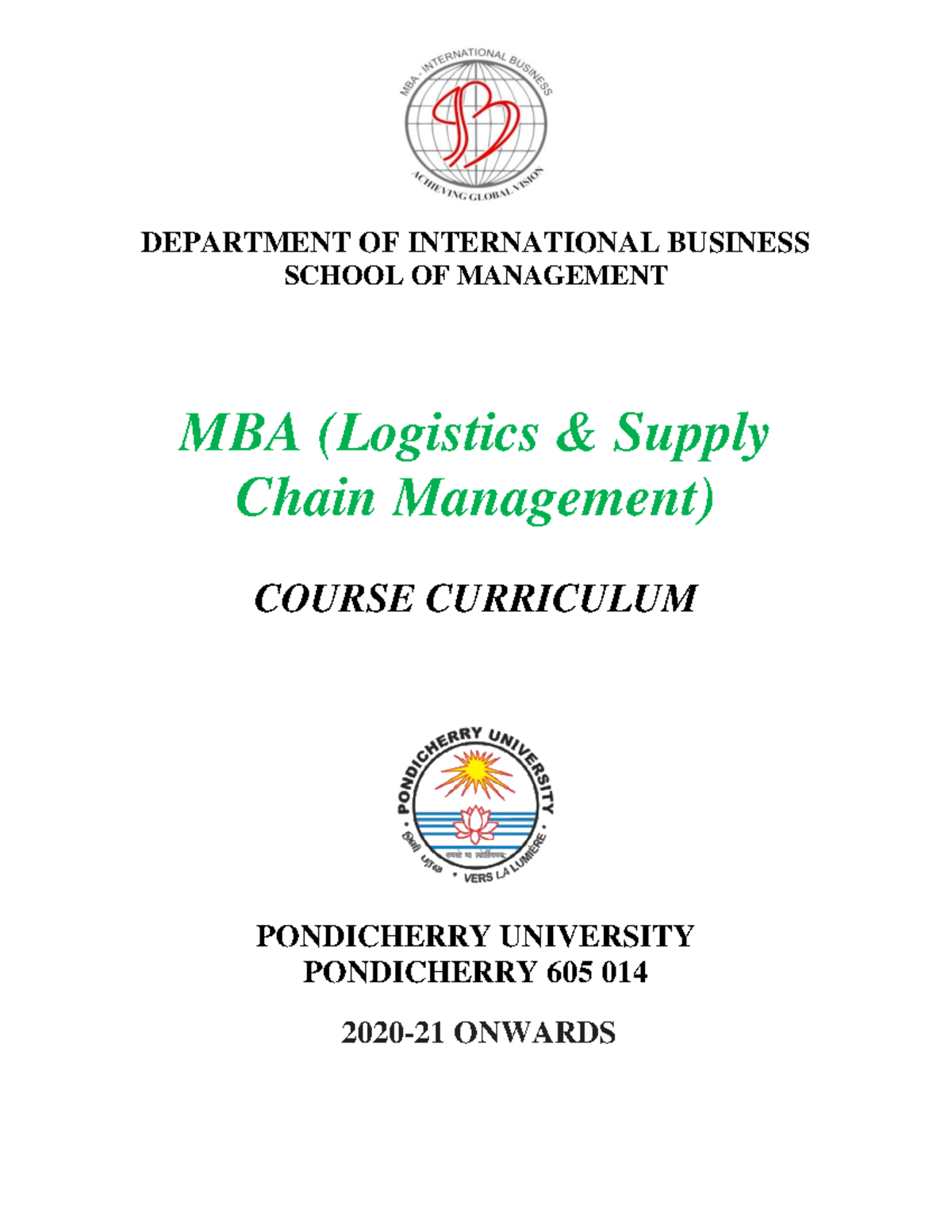 MBA Logistics Supply Chain Management 2020 2021 - DEPARTMENT OF ...