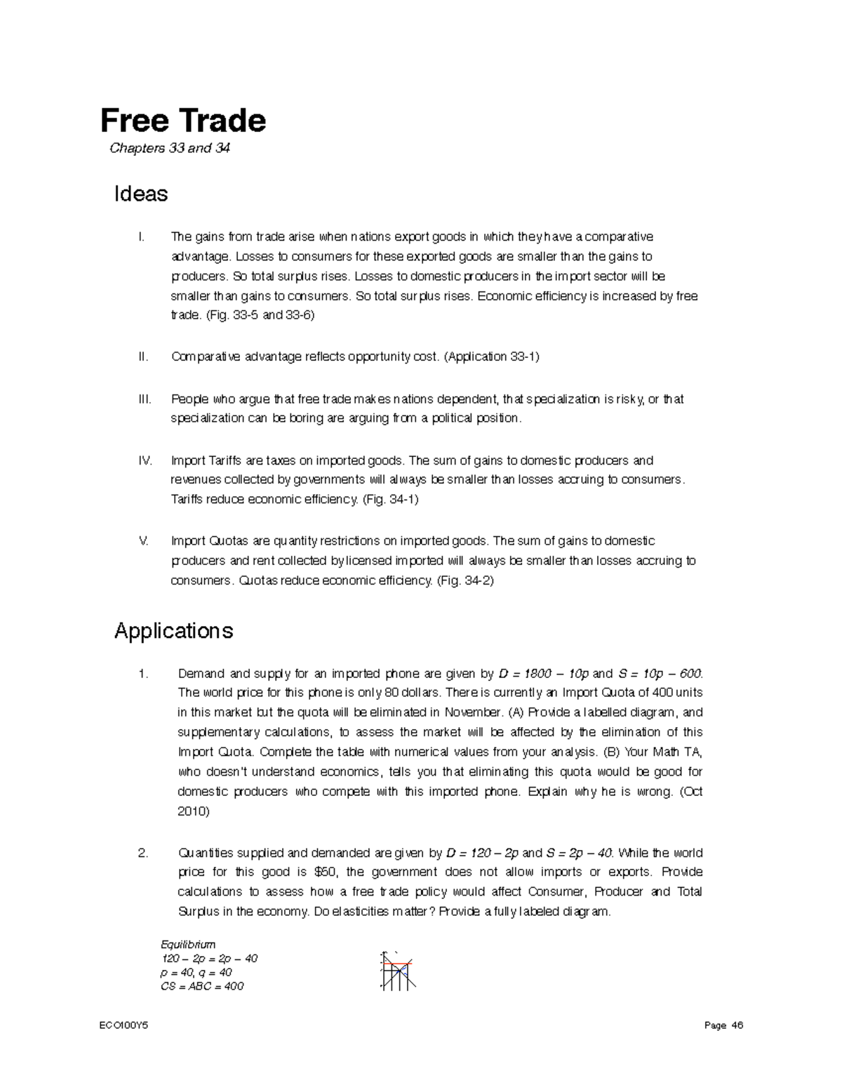 ECO100 Lecture Notes on Free Trade: Ch 33 & 34 Insights at UofT - Studocu