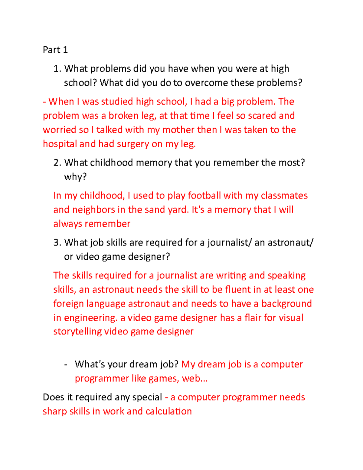 Questions 1-3: Personal Reflections & Career Skills Overview - Studocu