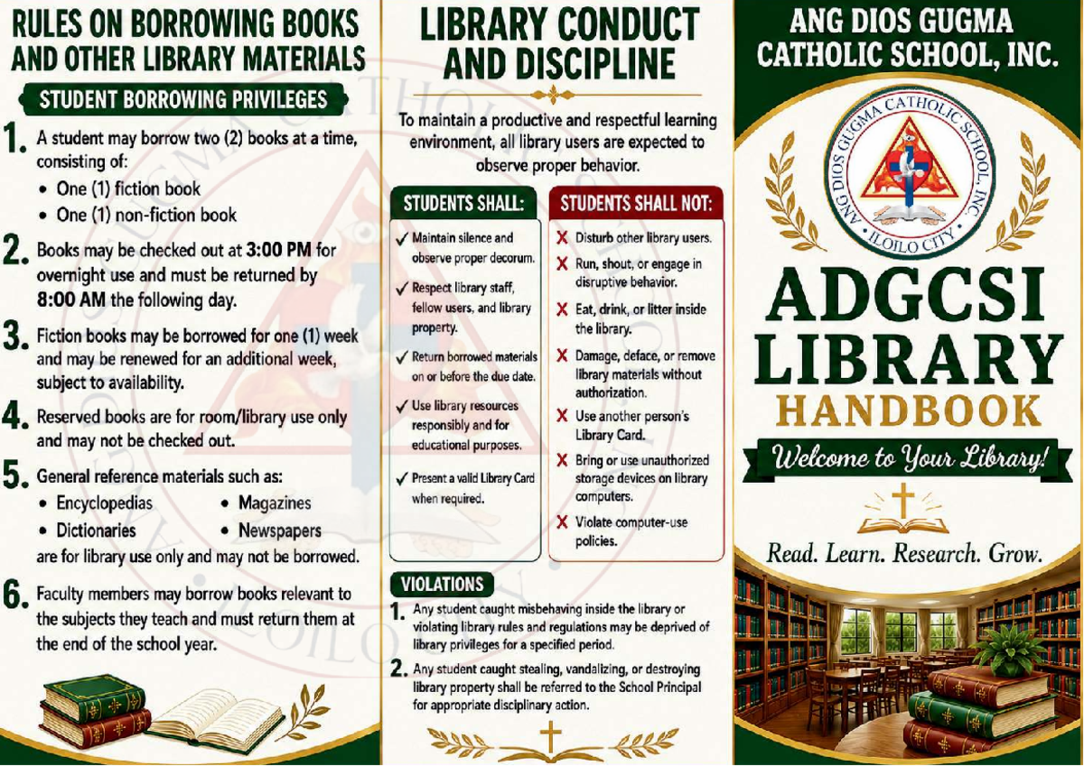 Final Library Handbook: Borrowing Rules & Conduct at Dios Gugma - Studocu