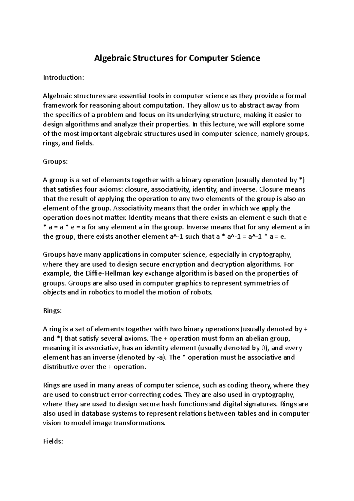 Algebraic Structures for Computer Science - Algebraic Structures for ...
