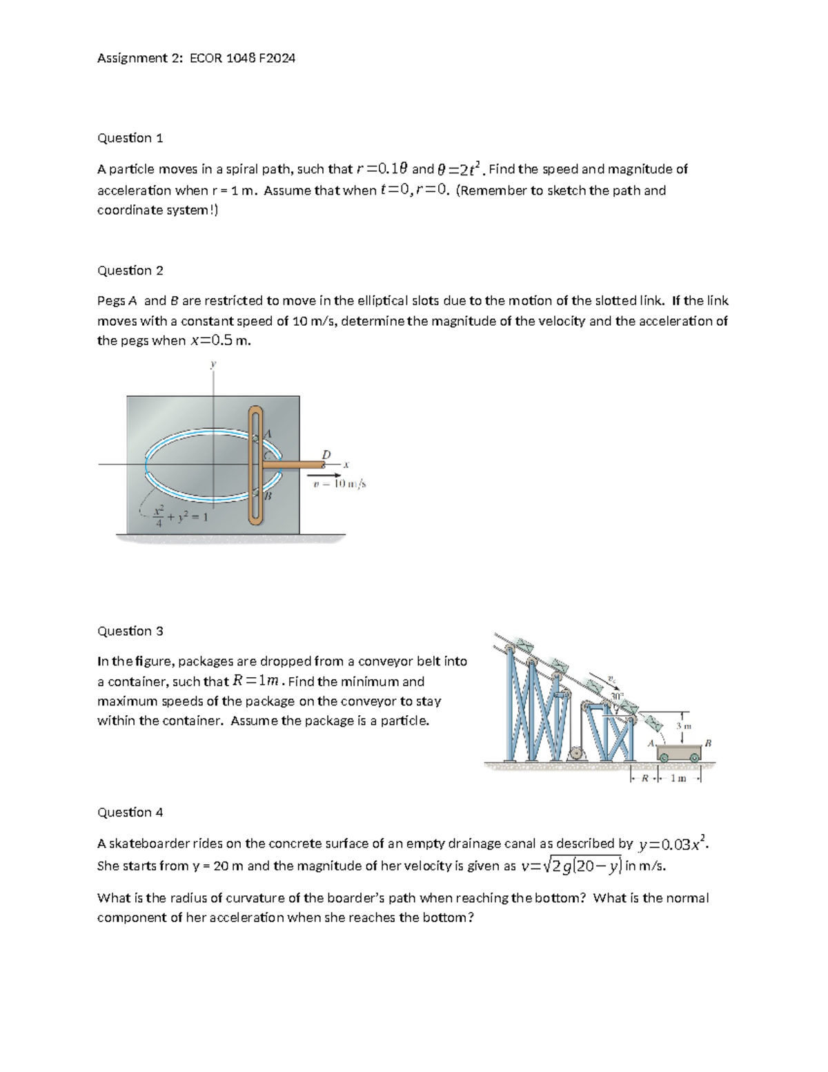 Assignment 2: ECOR 1048 F2024 Mechanics of Motion and Acceleration ...