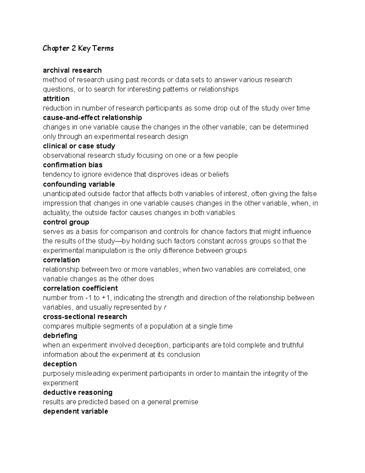 Chapter 2 Key Terms - Vocab - Chapter 2 Key Terms archival research ...