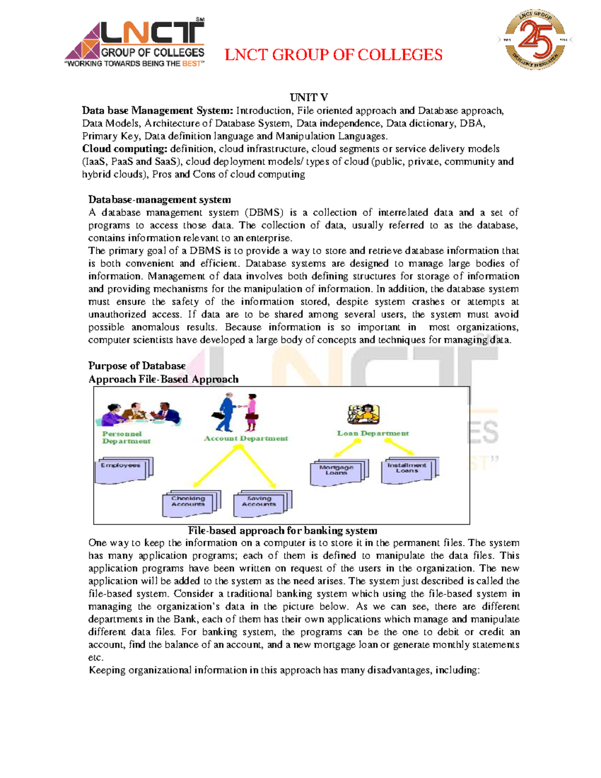 BT205 BCE Unit 5 - Comprehensive DBMS and Cloud Computing Notes - Studocu
