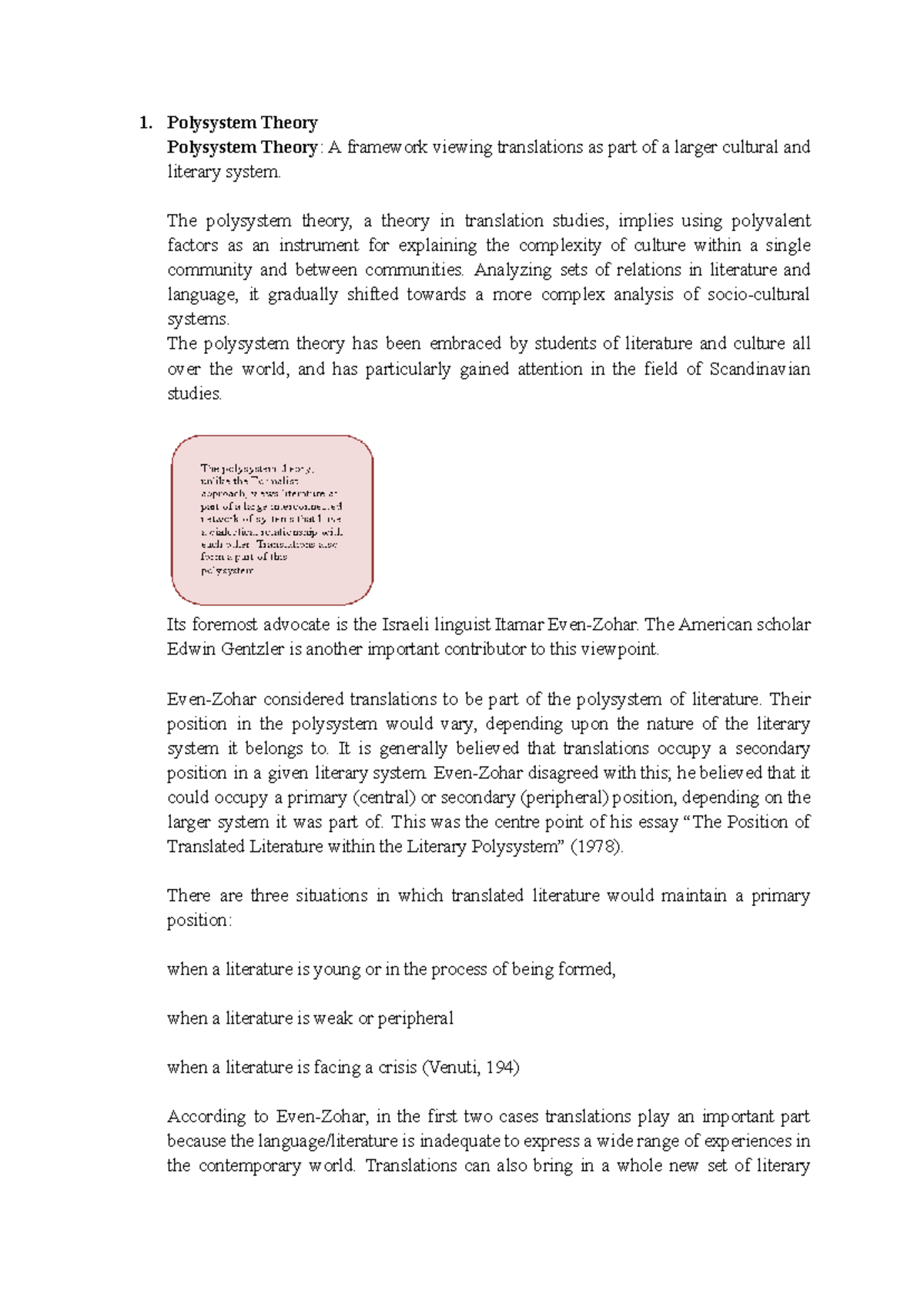Translation Lecture Exam Notes: Understanding Polysystem Theory and Its ...