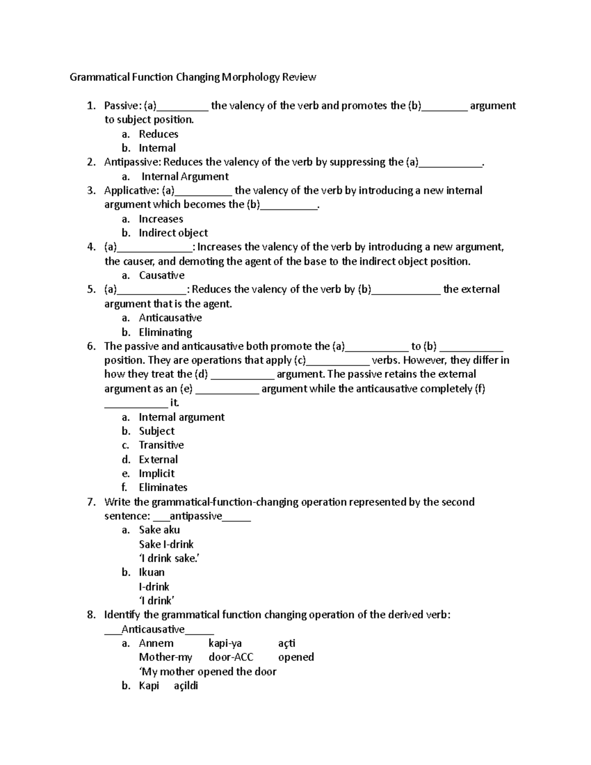 Grammatical function changing morphology review a reduces b